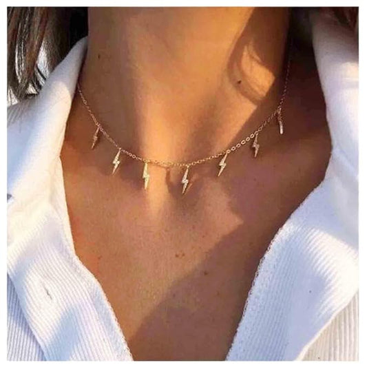 Boho Lighting Bolt Choker Necklace Gold Dangle Thunder Necklace Minimalist Collar Chain Necklace Weather Necklace Jewelry for Women and Girls-VivaGrace Women