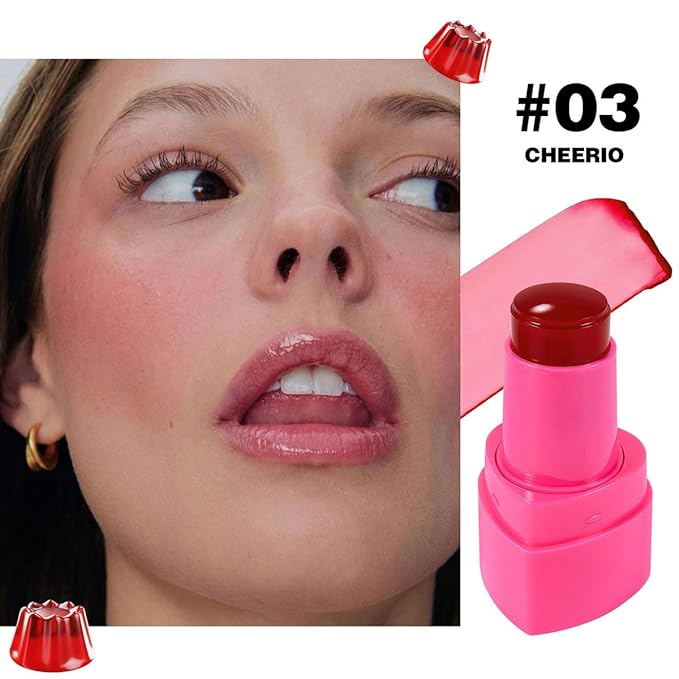 Cooling Water Jelly Tint Stick，Multi-Use Juicy Love Blush, 3-In-1cheek Blush & Eyeshadow & Lip Tinted Long-Lasting Moisture Stick，Bouncy Jelly Texture，Creates A Moist Watercolor Effect (#03, 0.32oz)