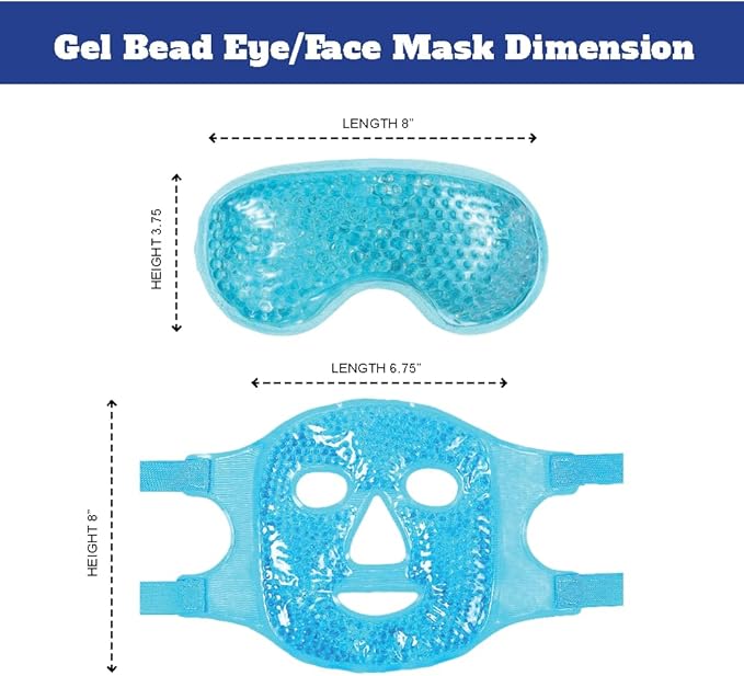 Gel Beads Face & Eye Masks Kit .Hot/Cold Mask. Eye and Face Therapy with Soft Back Reusable(Eye & Face Mask Blue)-VivaGrace Women