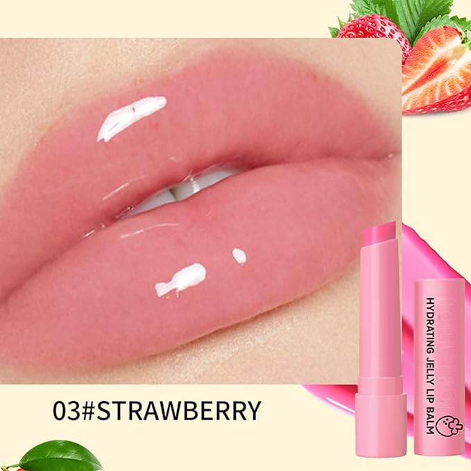 Hydrating Jelly Balm,Tinted Moisturizing Lip Balm For Dry Lips,Instantly Hydrate Lips Conditioning & Nourishing Lip Care Lip Moisturizer Fruit Lip Oil Lip Shine Jelly Lipstick(Strawberry)-VivaGrace Women