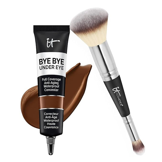 IT Cosmetics Makeup Set - Includes Supersize Bye Bye Under Eye Concealer (44.0 Deep) + Heavenly Luxe Complexion Perfection Concealer Brush (1 fl oz) - with Collagen, Hyaluronic Acid & Antioxidants-VivaGrace Women