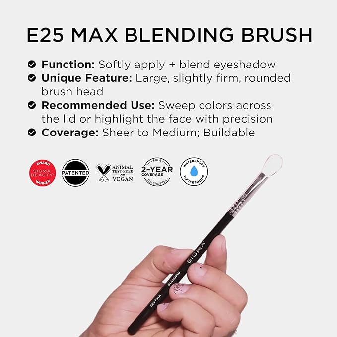 Sigma Beauty Professional E25 Max Eyeshadow Blending Brush – Professional Eyeshadow Brush for Seamless Eyeshadow Blending, Softens Dramatic Edges & Harsh Lines for a Well Blended Effect (1 Brush)-VivaGrace Women