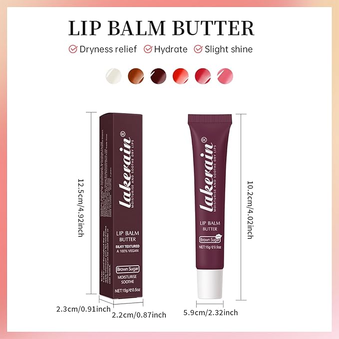 Erinde Lip Butter Balm, Moisture Hydration Lip Butter Gloss, Sheer Tinted Lip Mask and Lip Balm, Soothing Lip Treatment Care Makeup, Shine Lip Glow Oil for Dry, Chapped Lips, 03 Brown Sugar-VivaGrace Women