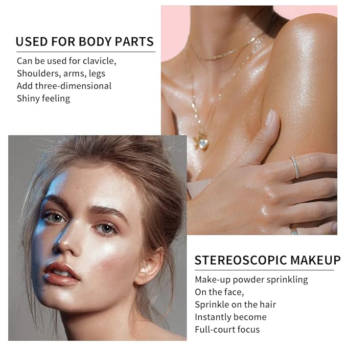 AKARY Shimmer Highlighter Powder, Fairy Polvo De Hadas Highlighter Powder & Blush Stick, Instant Glow Luminizer Duo, Glitter Body Face Hair High Gloss Stick, Sparkle Smudge-Proof Highlighter Stick Party Makeup (B1- #2)-VivaGrace Women