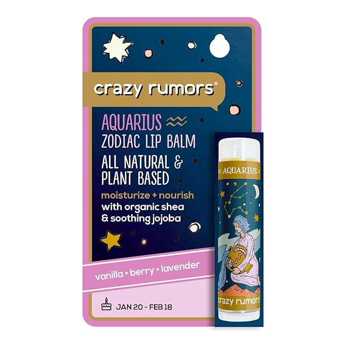 Crazy Rumors Aquarius Zodiac All Natural, Plant Based Lip Balm to Moisturize and Nourish your Lips - Air Blend (Vanilla Cream, Fresh Berry and Botanical Lavender)-VivaGrace Women