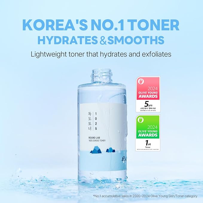 ROUND LAB 1025 Dokdo Toner 6.76 Fl Oz, Oil Control and Reduces Excess Sebum, Gentle Exfoliating Facial Toner, Deep Sea Water for Moisturization, Soft Finish Without Stickiness, Korean Skin Care-VivaGrace Women