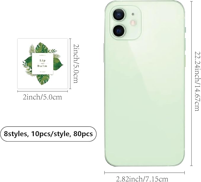 CRASPIRE 80Pcs 8 Styles Labels for Lip Balm Coated Paper Paster Tropical Plants Square Tubes Lip Balm Labels Stickers Natural Homemade Self-Adhesive Stickers Logo for Containers Cosmetics Lipsticks-VivaGrace Women