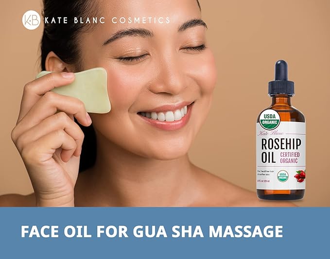 Kate Blanc Cosmetics Rosehip Oil for Face & Skin (4oz, Organic, Pure, Cold Pressed) Rosehip Seed Face Oil for Facial & Gua Sha Massage-VivaGrace Women