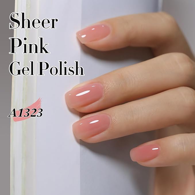 Double Rhythm Translucent Gel Polish Sheer Neutral Natural Light Milky Same Color Same Bottle 15ML Jelly Nail Polish Nail Art DIY at Home (Pink Clear-A1323)-VivaGrace Women