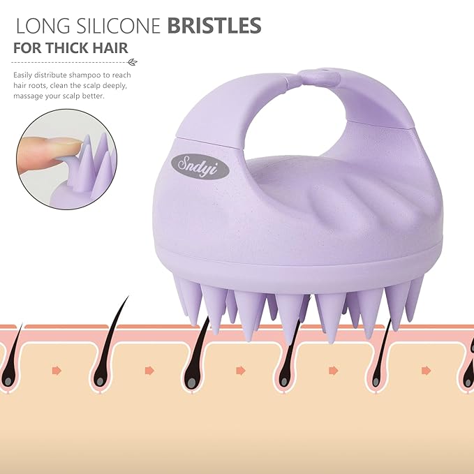 Sndyi Scalp Massager Shampoo Brush, Scalp Scrubber with Soft Silicone Bristles, Scalp Exfoliator for Dandruff Removal, Scalp Massager for Hair Growth, Wet Dry Hair Brush for Scalp Care, Taro Purple-VivaGrace Women