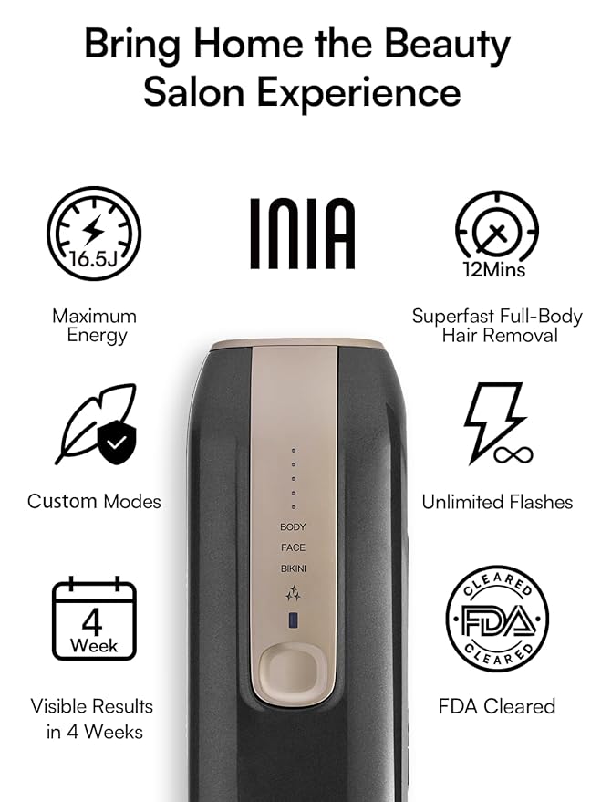 Laser Hair Removal Device for Women and Men, INIA Fond Hair Remover with Long-Lasting in Hair Reduction for Body&Face, Safe at-home Results for Armpits, Bikini and Legs-VivaGrace Women