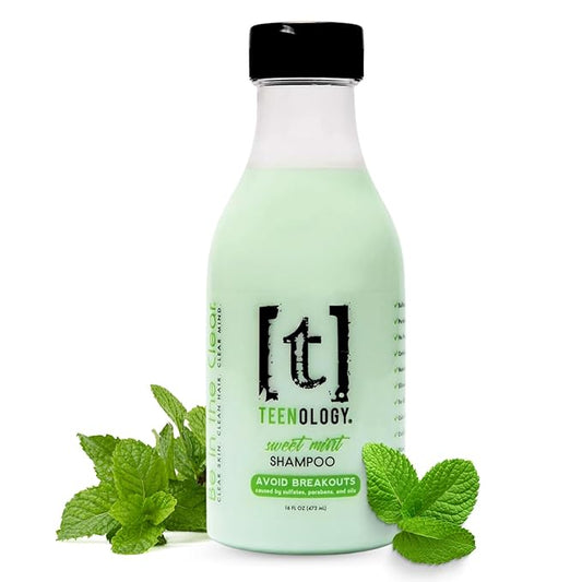 Teenology Shampoo for Teens - Avoid Forehead and Body Acne - No Sulfates or Parabens, Noncomedogenic, Natural Botanical Extracts, 16 oz. (Sweet Mint)-VivaGrace Women
