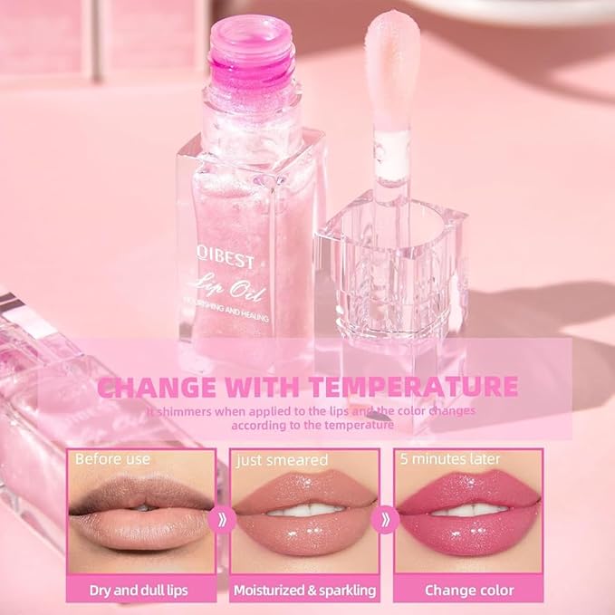 Hydrating Lip Glow Oil-Lip care oil- Lip Oil Tinted for Lip Care and Dry Lips-Prevents Dry Cracked-Non-sticky Big Brush Head-Lip Plumping -Lip Oil gloss tinted-Fresh Texture Lip Oil-VivaGrace Women
