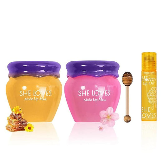 2PCS Lip Mask Overnight, Honey&Sakura Day and Night Repair Sleeping Lip Balm, Fade Lip Lines Bee Balm, Hydrating &Prevention Dry and Crack Lip Scrubs Exfoliator-VivaGrace Women