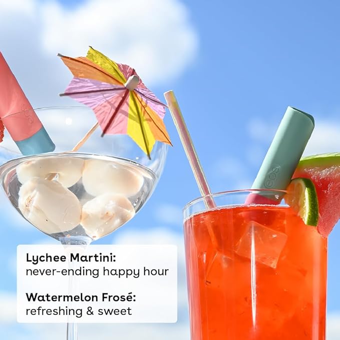 eos 100% Natural Lip Balm Sticks- Watermelon Frosé and Lychee Martini | Dermatologist Recommended for Sensitive Skin | All Day Moisture | 0.14 oz | 2-Pack-VivaGrace Women