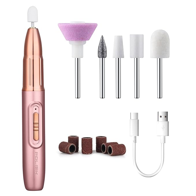 Electric Nail File ,Professional Nail Drill for Acrylic Gel Dip Powder Nails Portable Nail Machine Kit Manicure Pedicure Tools Polishing Set with Nail Drill Bits Sanding Bands (Rose Gold)-VivaGrace Women