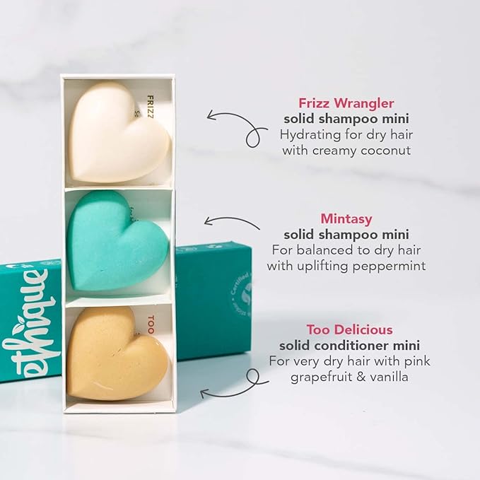 Ethique Discovery Pack for Dry Hair - Shampoo & Conditioner - Plastic-Free, Vegan, Cruelty-Free, Eco-Friendly, 3 Travel Bars, 1.59 oz (Pack of 1)-VivaGrace Women