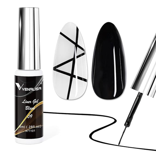 VENALISA Liner Gel Nail Polish 8ML 1 Pcs Black Gel Polish With Thin Brush For French Nail Art Swirls Nail Design Soak Off UV Gel DIY at Home Manicure Salon