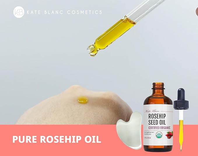 Kate Blanc Cosmetics Rosehip Oil for Face with Stainless Gua Sha (1oz, Organic, Pure, Cold Pressed) Rosehip Seed Face Oil for Gua Sha Massage-VivaGrace Women