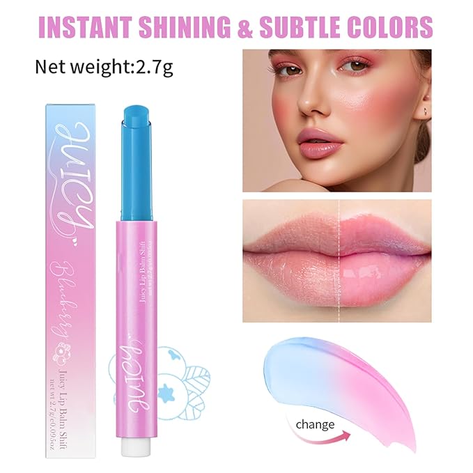 Juicy Lip Plump Shift, Click Melting Lip Balm Lasting Tint Hydrating & Nourishing Lip Care Moisturizer Glossy Color Changing Lip Gloss Non Sticky Lipstick Vegan Tinted Lip Balm (#5 Blueberry)-VivaGrace Women