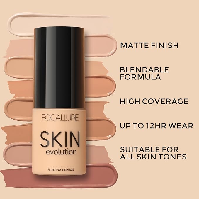 FOCALLURE 2 Pcs Liquid Foundation, Skin Evolution Foundation + Concealer, Full Coverage Foundation Makeup, Durable, Waterproof, Oil-Control, Hides Wrinkles & Lines, Natural Tan-VivaGrace Women