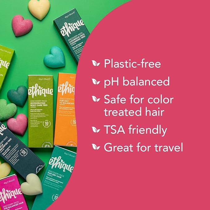 Ethique Discovery Pack for Oily Hair - Shampoo & Conditioner - Plastic-Free, Vegan, Cruelty-Free, Eco-Friendly, 3 Travel Bars, 1.59 oz (Pack of 1)-VivaGrace Women