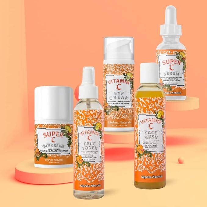 LilyAna Naturals Vitamin C Skincare Gift Set - Brightening and Anti-Aging Skin Care Products - Vitamin C Serum and Hyaluronic Acid - 5 Piece Set-VivaGrace Women