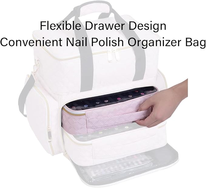 Nail Polish Bag organizer-Holds 40 bottles(15ml-0.5fl.oz)，Nail Polish Carrying Case Clear Multifunctional Cosmetic Travel Cases Makeup Bags Pink