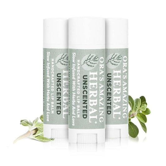 Unscented Lip Balm, Herbal Lip Balm, Healing Lip Balm, Balm for Perioral Dermatitis, Very Dry Lips, Natural Fragrance Free Beeswax Lip Balm (Unscented Pack of 3)-VivaGrace Women