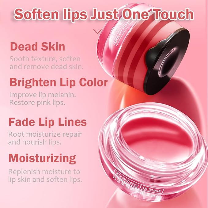 2PCS Strawberry & Honey Lip Balm, Hydrating Lip Propolis Sleeping Lip Mask, Moisturizing & Prevention Dry and Cracked Lip Scrubs Exfoliator, Lip Repair Nourishes the Lip Skin-VivaGrace Women