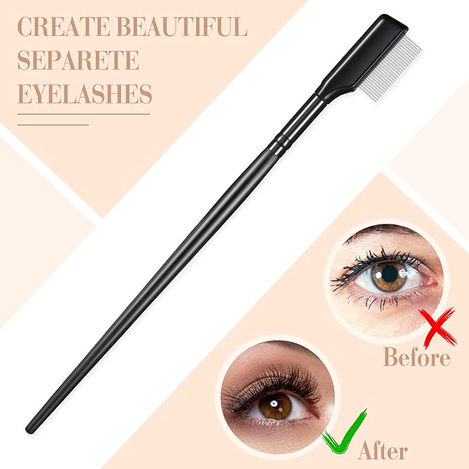 Skyley 4 Pieces Eyebrow Brush Eyelash Separator Brow Comb and Lash Spoolie Professional Eye Makeup Tools Metal Folding Lash Comb Black Double Head Eyelash Brush-VivaGrace Women