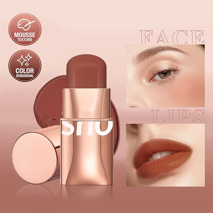 Cream Blush Stick for Cheeks Makeup,Waterproof Blush Face Stick Multi-Use Lip and Cheek Tint,Matte Finish Lightweight Easy to Blend Natural Cream Blusher Makeup for All Skin Tones- Rose Red-VivaGrace Women