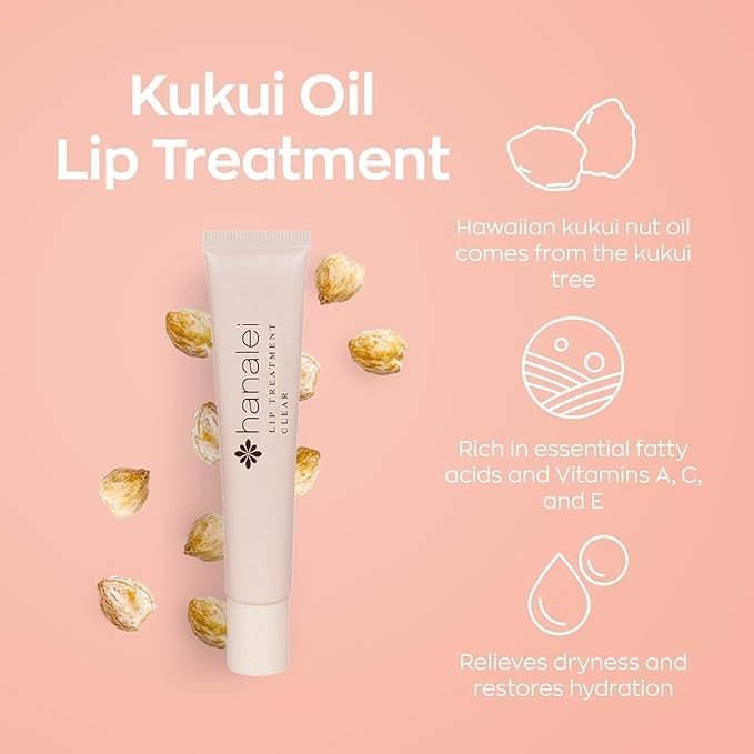Hanalei Lip Treatment for Dry, Chapped Lips – Intensive Overnight Moisturizer with Kukui Oil, Shea Butter & Grapeseed Oil – Hydrating Balm for Healing Cracks – Clear Tint, Full-Size 15g – Cruelty-Free-VivaGrace Women