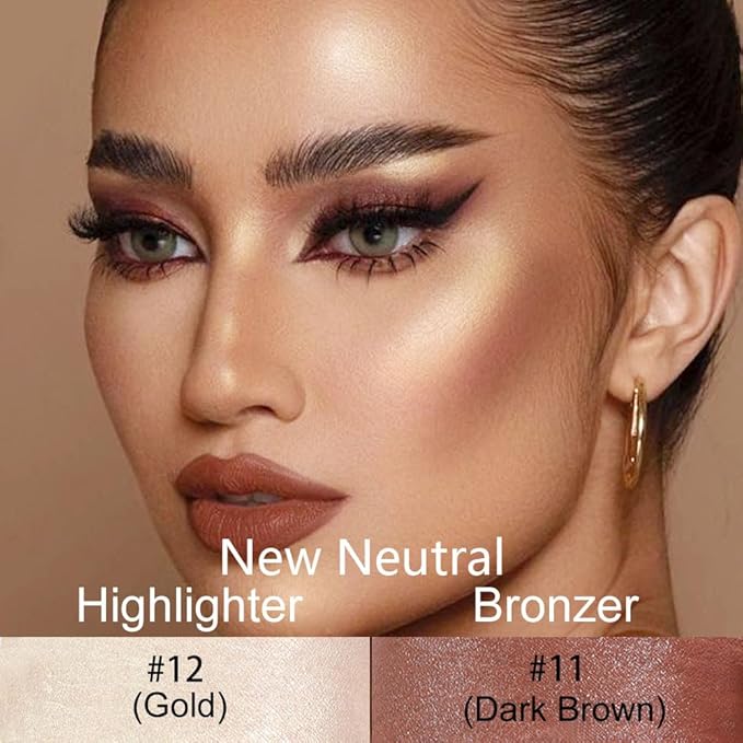 evpct 2Pcs Face Cream Contour Bronzer Sticks Makeup Highlighter Highlight Dark Brown Gold Creme Cheek Contour Sticks contorno en crema Bronzing Foundation Face Contour Stick Kit, 11+12 New Neutral-VivaGrace Women
