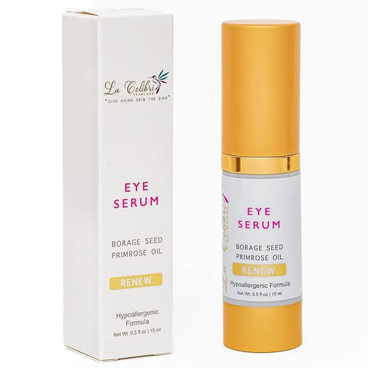 Renew Vegan Under Eye Serum for Dark Circles and Puffiness - Aging Skin Serum for Eye Bags, Fine Lines, Wrinkles, Crows Feet with Borage and Primrose - 0.5 Ounces-VivaGrace Women