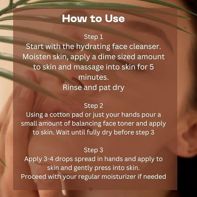 Daily Balancing Skincare Set (3 Pcs) Gift Set, Cleanser, Toner, Serum, Hyaluronic Acid, RoseExtract, Acne Prone Skin Soothing, Regenerating, Hydrating, Anti Aging Skin Care Routine, Vegan-VivaGrace Women