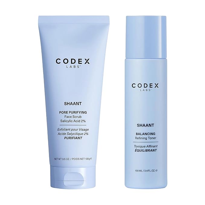 Codex Labs Shaant Deep Cleanse & Tone Kit, Pore Purifying Scrub (100g) & Refining Toner (100ml) - Oil Control & Pore Minimizer - for Acne Prone Skin - with 2% Salicylic Acid, 2% Gluconolactone (PHA)-VivaGrace Women