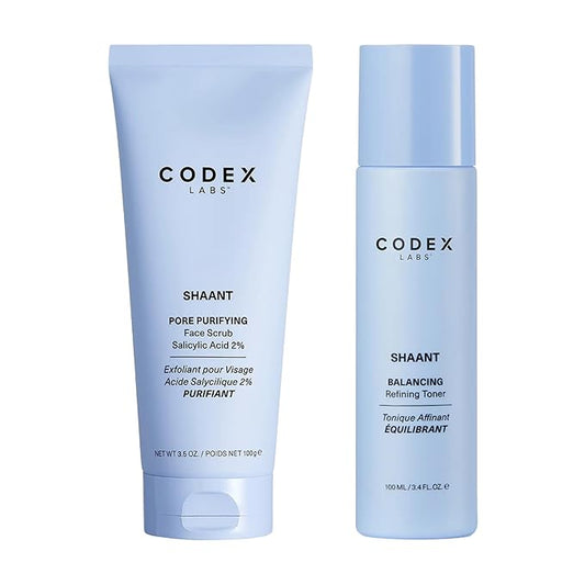 Codex Labs Shaant Deep Cleanse & Tone Kit, Pore Purifying Scrub (100g) & Refining Toner (100ml) - Oil Control & Pore Minimizer - for Acne Prone Skin - with 2% Salicylic Acid, 2% Gluconolactone (PHA)-VivaGrace Women