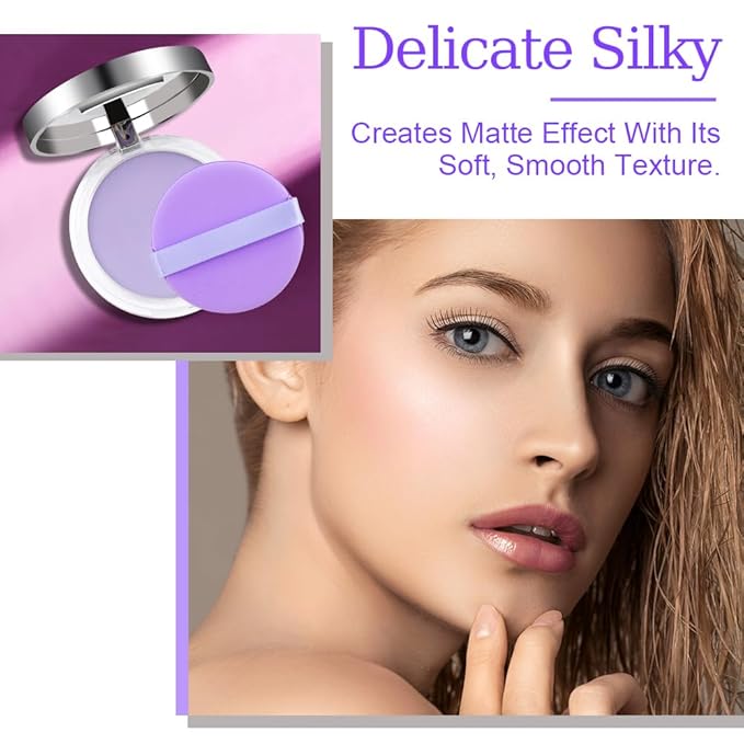 2PCS Oil Control Face Pressed Powder，zxbaers Chillab Lavender Matte Powder，Matte Smooth Setting Powder Makeup, Waterproof Long Lasting Finishing Powder, Flawless Lightweight Face Cosmetics-VivaGrace Women