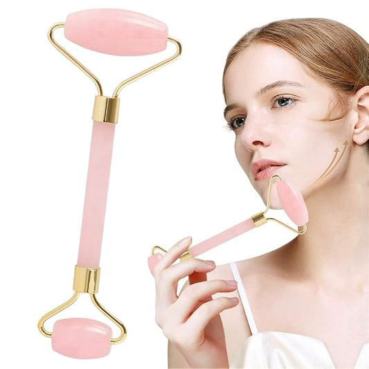 Jade Roller,Rose Quartz Roller for Face,Jade Skincare Tool,Jade Facial Roller,Eye Roller Anti Aging Jade Massager Roller Slimming Healing Chakra Tool A-Rose Quartz (Golden)-VivaGrace Women