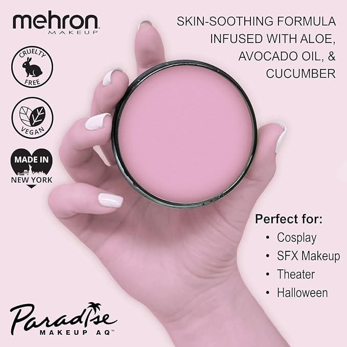 Mehron Makeup Paradise Makeup AQ Pro Size | Stage & Screen Performance, Face & Body Painting, Beauty, Cosplay, and Halloween | Water Activated Face Paint, Body Paint 1.4 oz (40 g) - Pastel Mauve-VivaGrace Women