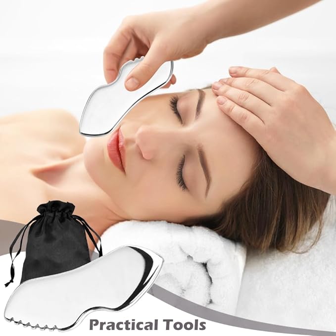 Stainless Steel Gua Sha Facial Tools, Upgrade Gua Sha for Facial Skin, Portable Eyes Neck Massage, Metal Gua Sha Tighten Skin Massage Guasha Beauty Tool-VivaGrace Women