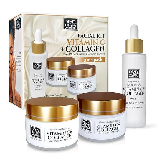 Dead Sea Collection Facial Kit - Day and Night Creams & Facial Serum with Vitamin C & Collagen - Anti-Aging and Anti-Wrinkle-VivaGrace Women