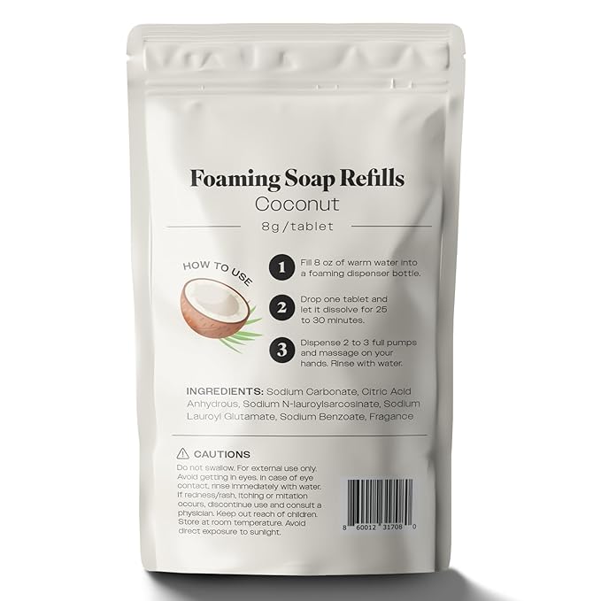 Foaming Hand Soap Refills – Rich, Moisturizing Lather in Coconut Scent, Works with Dispensers, 10 count