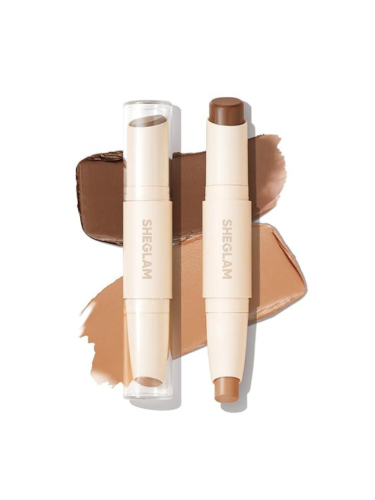 SHEGLAM 2 In 1 Dual Head Cream Contour Highlighter Stick Highly Pigmented Face Bronzer Makeup - Mocha & Champagne-VivaGrace Women
