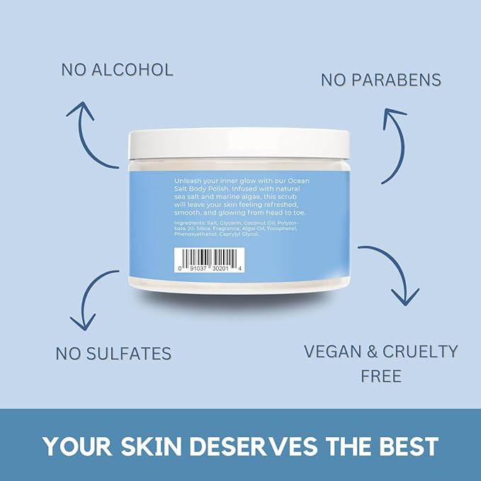 Sea Salt Body Scrub by Florida Suncare - Ocean Salt Body Polish Infused with Marine Algae - Exfoliating Face and Body Scrub - Facial Scrub Exfoliator to Tackle Acne and Scars (Coconut, 12.1 oz)-VivaGrace Women