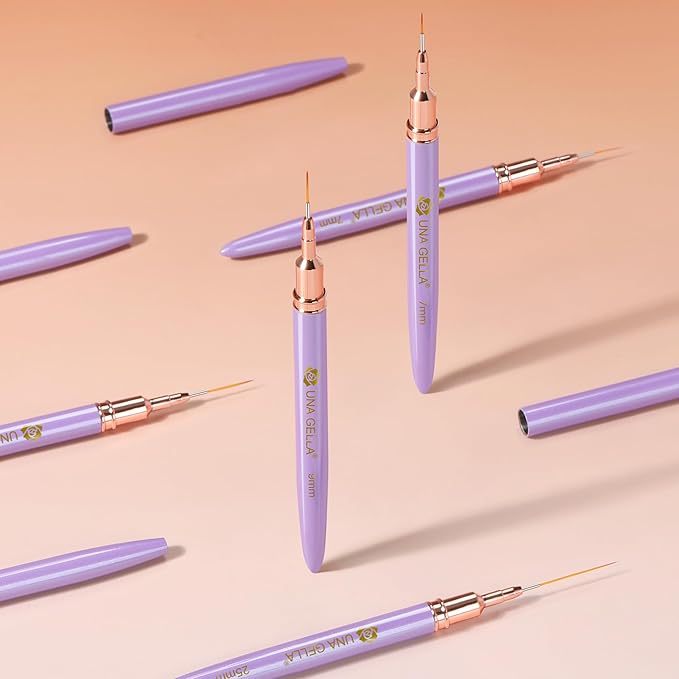 UNA GELLA Nail Art Pens Metallic, Liner Brushes Set For Nail Art Gel Polish, 5Pcs Purple Color, Detail Nail Art Design Painting Brush Set For Nails Gel Fine Drawing Nail Tools, Sizes 7/9/11/15/25mm-VivaGrace Women