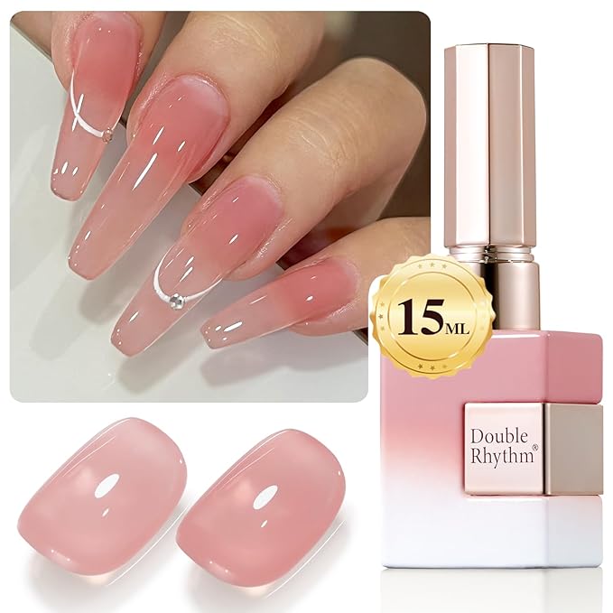 Double Rhythm Translucent Gel Polish Sheer Neutral Natural Light Milky Same Color Same Bottle 15ML Jelly Nail Polish Nail Art DIY at Home (Nude Milky Pink-A1384)-VivaGrace Women