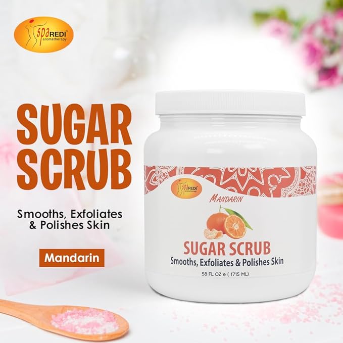 SPA REDI Sugar Scrub - Exfoliating, Moisturizing, Hydrating and Nourishing, Glow, Polish, Smooth and Fresh Skin - Body Exfoliator, Mandarin - 58 Oz-VivaGrace Women