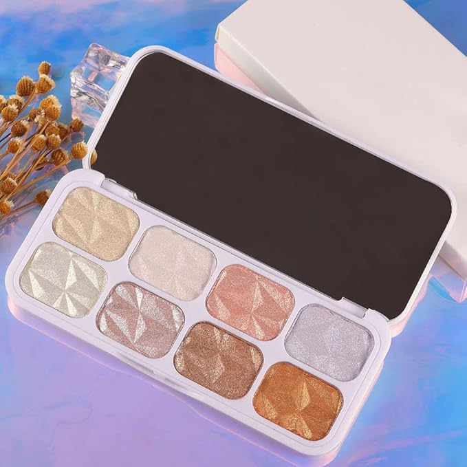 8 Colors Face Body Cheek Diamond Shimmer Highlighter Highlight Makeup Palette iluminadores de maquillaje,Highlighter+Makeup Gold Shimmer Blush Bronzer and Makeup Highlighter Powder C01-VivaGrace Women